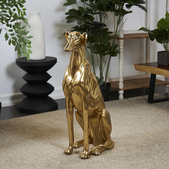 Golden Resin Greyhound Dog Sculpture, 32 Inches Tall