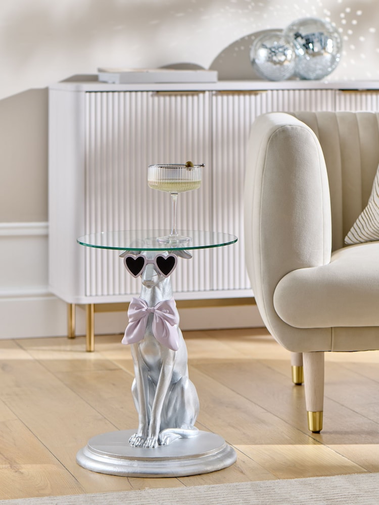 Gold or Silver Glass Top Sighthound Accent Table