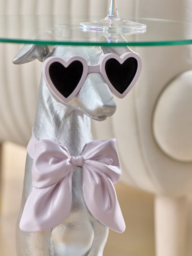 Gold or Silver Glass Top Sighthound Accent Table