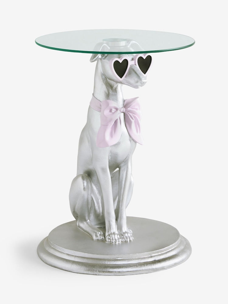 Gold or Silver Glass Top Sighthound Accent Table