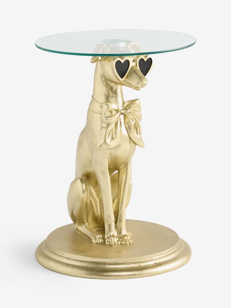 Gold or Silver Glass Top Sighthound Accent Table