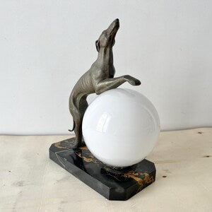 The joyful greyhound in marble and spelter, art deco lighting