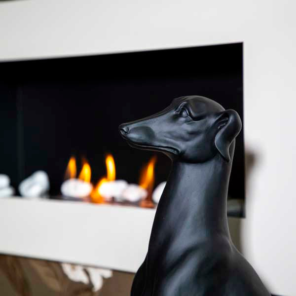 Art Deco Sitting Black Greyhound On Plinth Ornament
