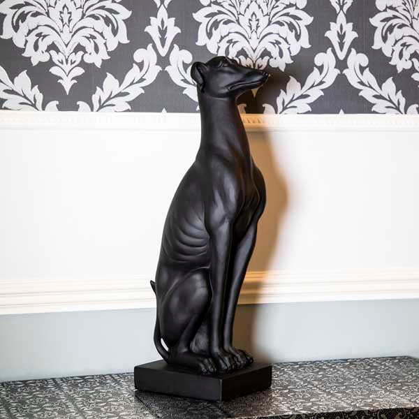 Art Deco Sitting Black Greyhound On Plinth Ornament
