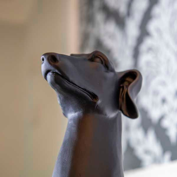 Art Deco Sitting Black Greyhound On Plinth Ornament