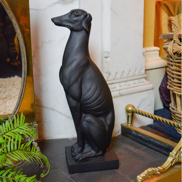 Art Deco Sitting Black Greyhound On Plinth Ornament