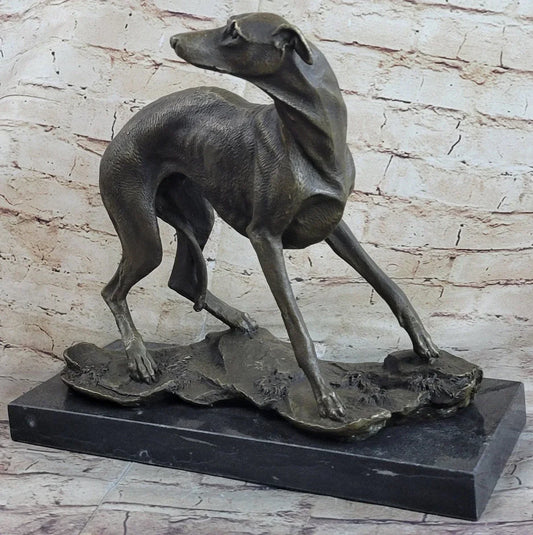 Elegant Bronze Sighthound dog Sculpture with Marble Base